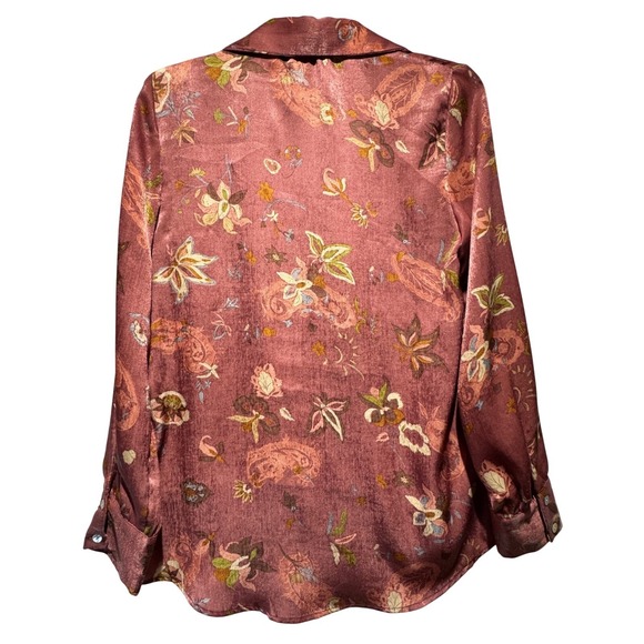 Zara Floral Paisley Button Down Long Sleeve Blouse Satin Top XS - Picture 3 of 4